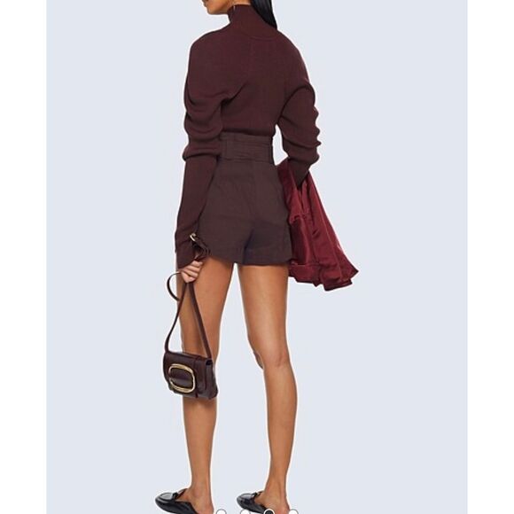 A.L.C. Joey Paperbag Shorts in Merlot Linen Blend‎ Belted Pockets Size 4 - Picture 2 of 7